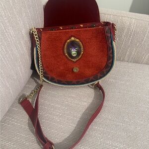 Red Suede Women's Bag with Chain Strap